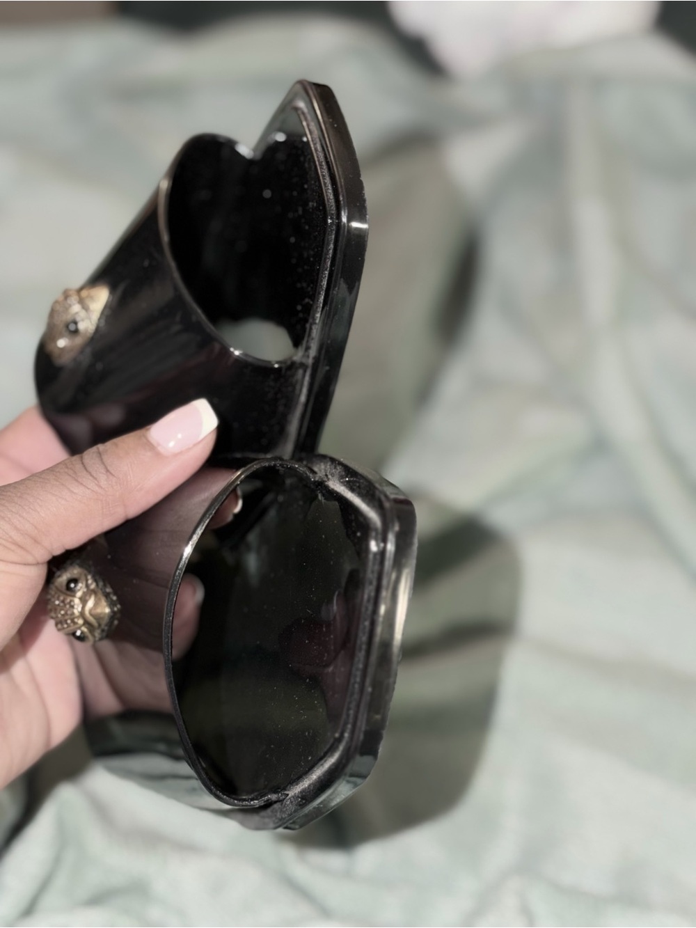 Kurt Geiger Black Slide Sandals with Silver Emblem - Picture 6 of 8